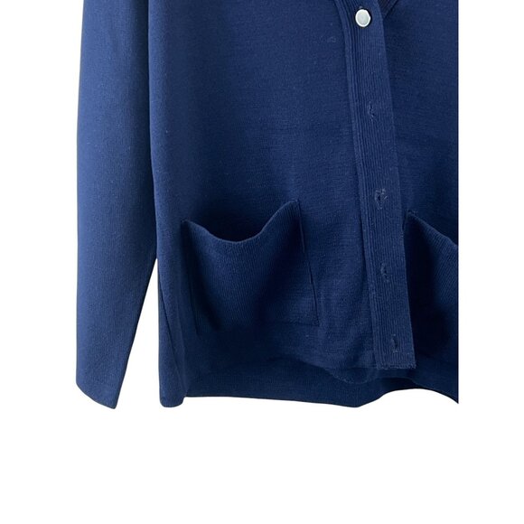 Bm Collection Navy Blue Acrylic Cardigan Pockets Button Front Knit Mature Size M - Picture 10 of 11